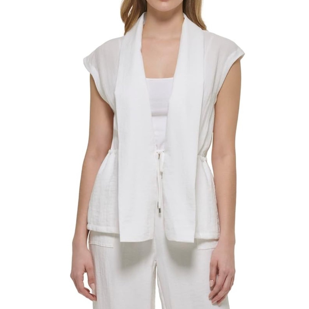 Calvin Klein Cap Sleeve Open-Front Jacket Women's Small White Solid